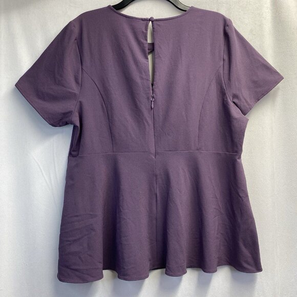 TORRID Cris Cross Crew-Neck Short Cap Sleeve Peplum Blouse Women Sz 0 Purple - Picture 5 of 16